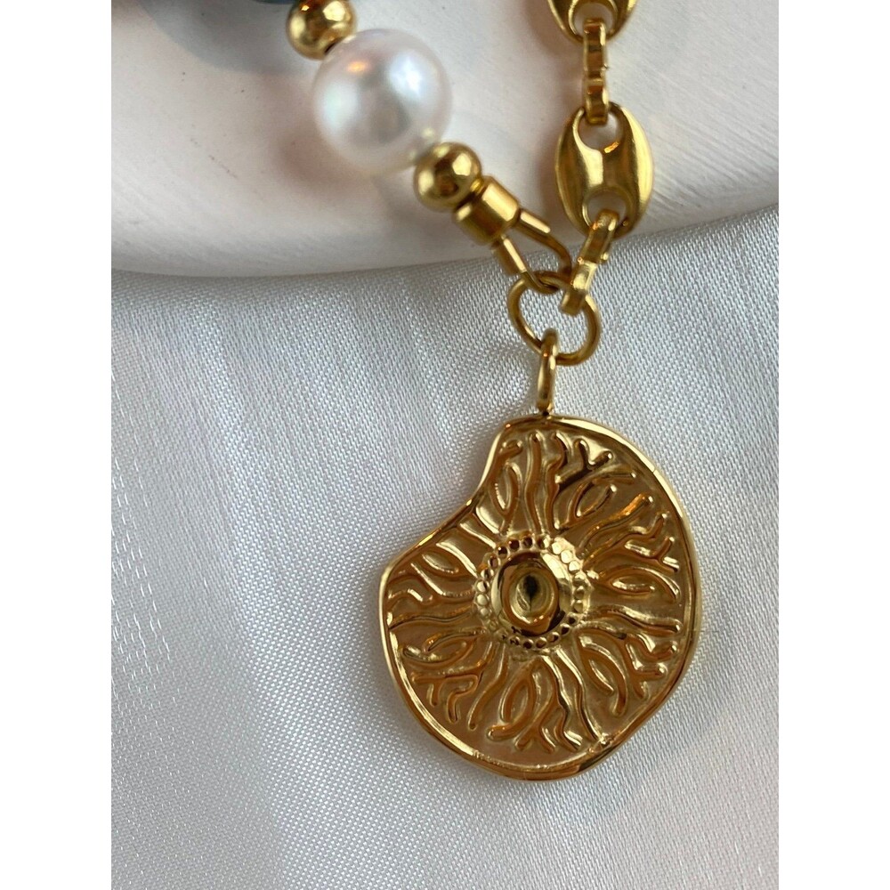 Fresh water pearl & jade long necklace - Picture 6 of 8